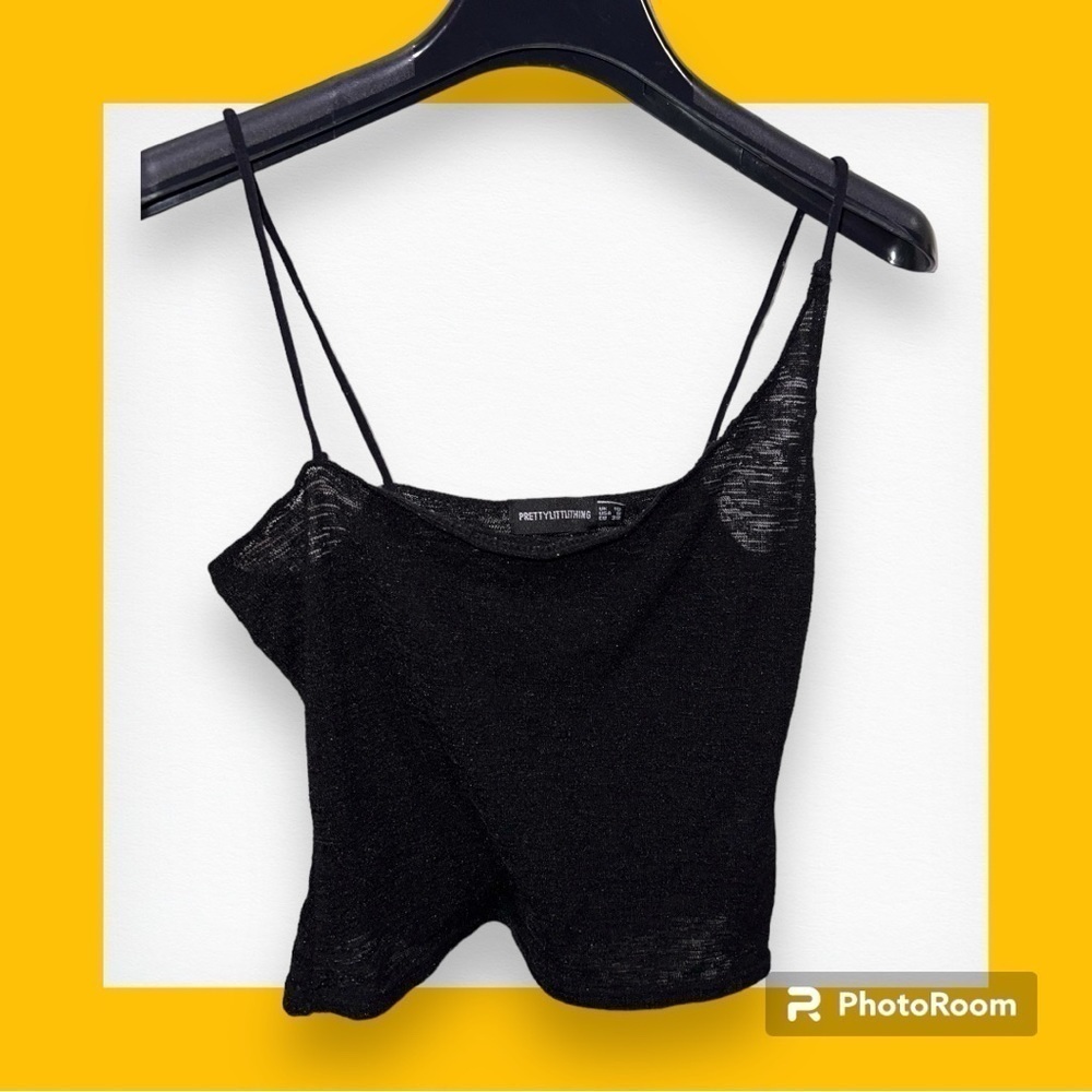 PrettyLittleThing Black Sheer Knit Asymmetrical Tank Size 6